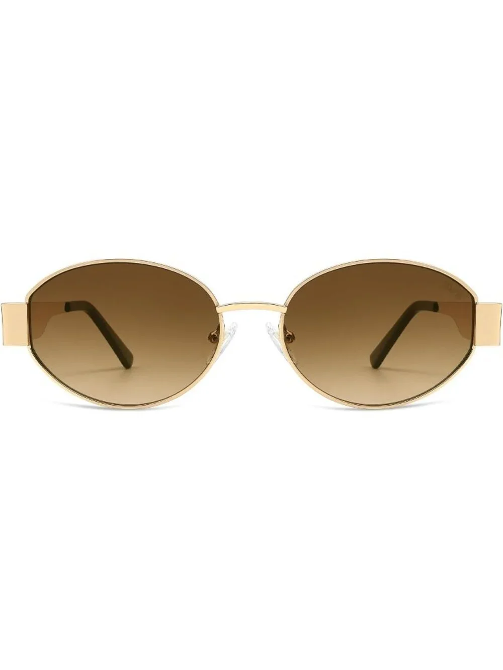 Women's Shiny Gold Gradient Brown Oval Trendy Shades UV400 Protection Sunglasses